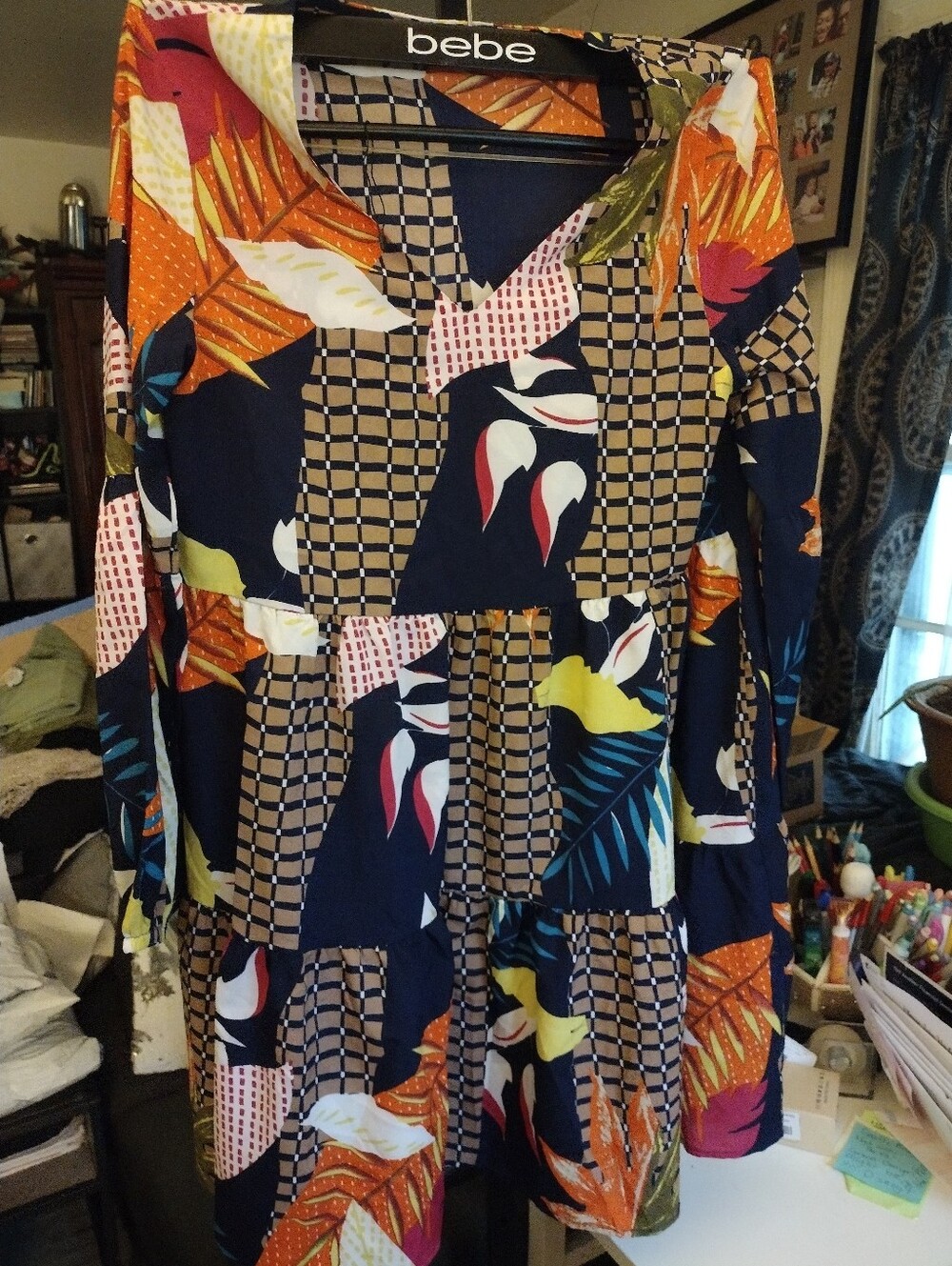 NWOT Amoretu Navy Multicolor Floral Patchwork Mini Dress Small